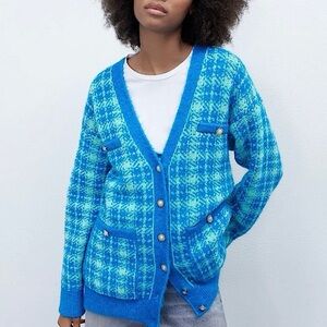 Zara Check Knit Cardigan